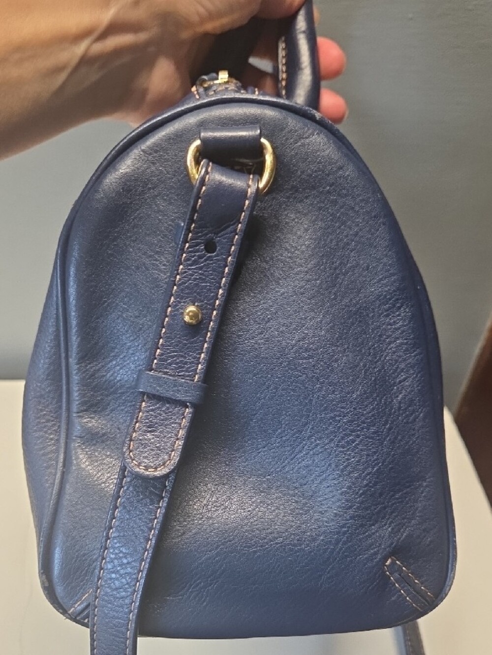 UGG Navy Pebble Leather Satchel with Top Handles - Picture 3 of 12